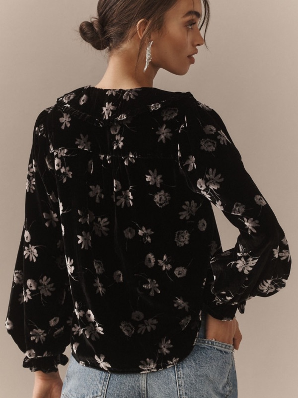 Pilcro Anthropologie Keira Velvet Floral Collared Blouse XS NWT Black Romantic - Picture 2 of 10